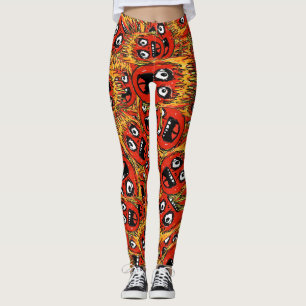 Chaotic fiery cartoon faces leggings