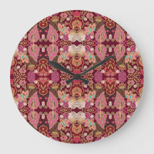 Chaotic Floral Vintage Pattern Large Clock