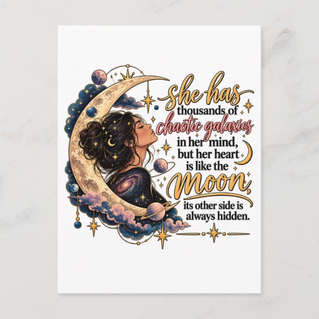 Chaotic Galaxies In Her Mind Celestial Moon Postcard (Front)