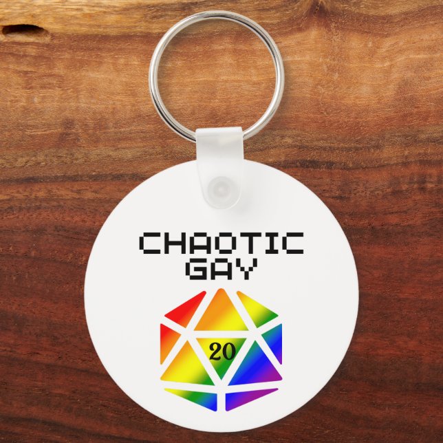 Chaotic Gay D20 – LGBTQ+ Pride DND Key Ring (Back)