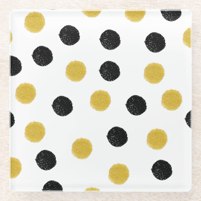 Chaotic Gold Dots: Vintage Splash. Glass Coaster (Front)