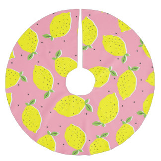 Chaotic Lemons Pink Polka: Citrus Pattern Brushed Polyester Tree Skirt