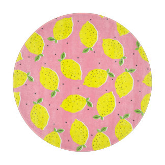 Chaotic Lemons Pink Polka: Citrus Pattern Cutting Board