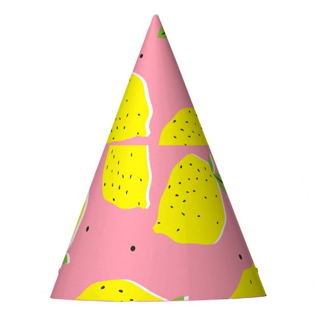 Chaotic Lemons Pink Polka: Citrus Pattern Party Hat (Front)