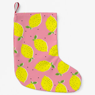 Chaotic Lemons Pink Polka: Citrus Pattern Small Christmas Stocking