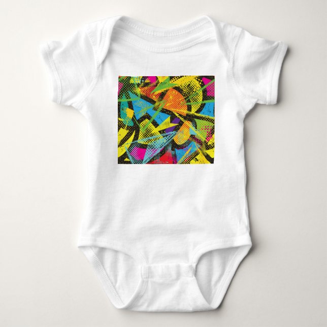 Chaotic Neon: Abstract Graffiti Pattern. Baby Bodysuit (Front)