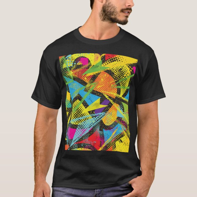 Chaotic Neon: Abstract Graffiti Pattern. T-Shirt (Front)
