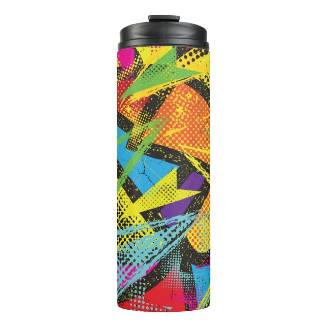 Chaotic Neon: Abstract Graffiti Pattern. Thermal Tumbler (Front)