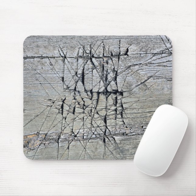 Chaotic Scratch Grooves On Wood Mouse Pad (With Mouse)