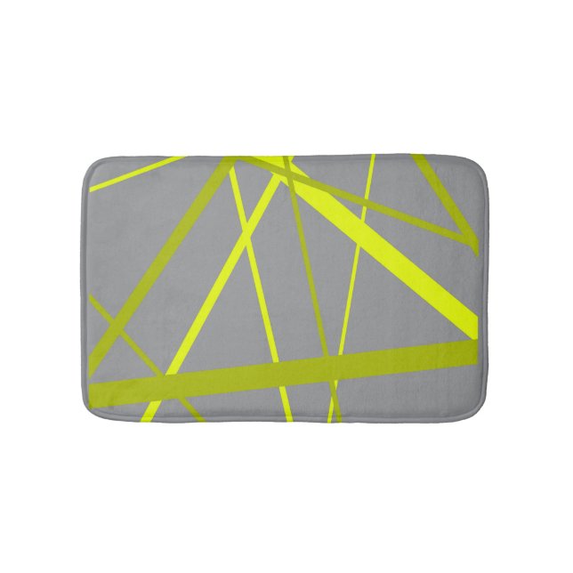 Chaotic Yellow Lines on Grey Retro Modern Pattern Bath Mat (Front)