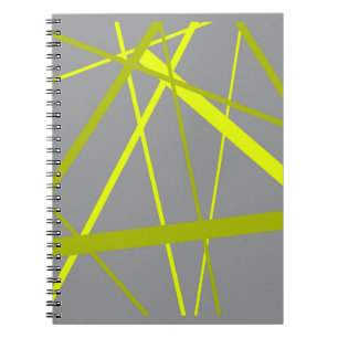 Chaotic Yellow Lines on Grey Retro Modern Pattern Notebook
