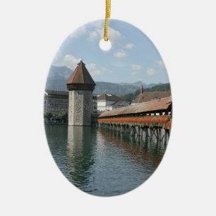 Chapel Bridge, Lucerne, Switzerland Ceramic Tree Decoration