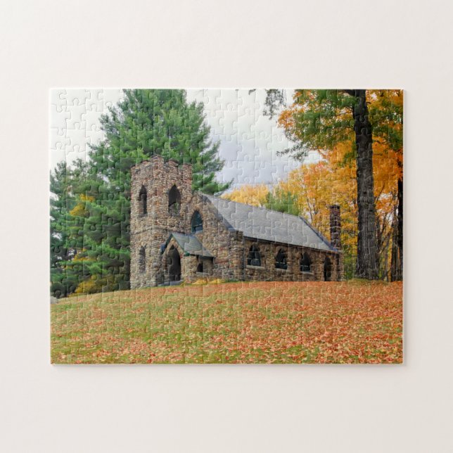 Chapel in fall jigsaw puzzle (Horizontal)