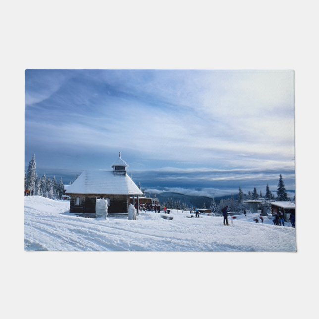 Chapel in the Alps Snow Mountain Doormat (Front)