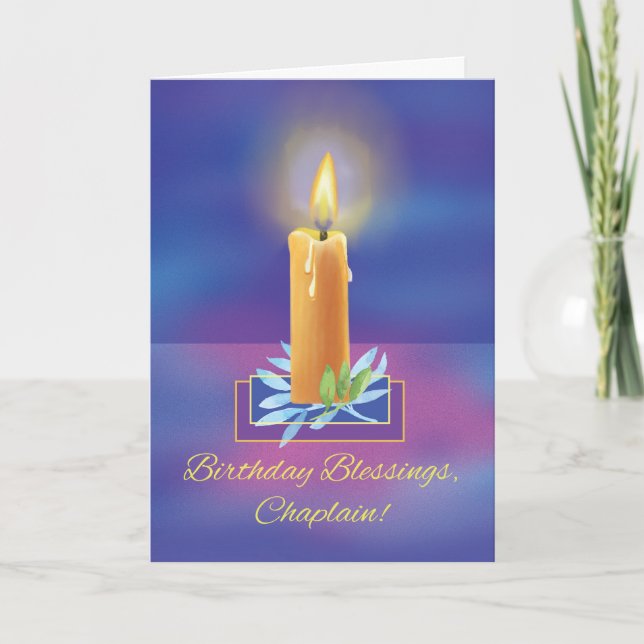 Chaplain Birthday Blessings with Shining Candle Card (Front)