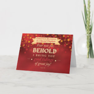 Chaplain Christmas Blessings Red, Gold Stars Holiday Card