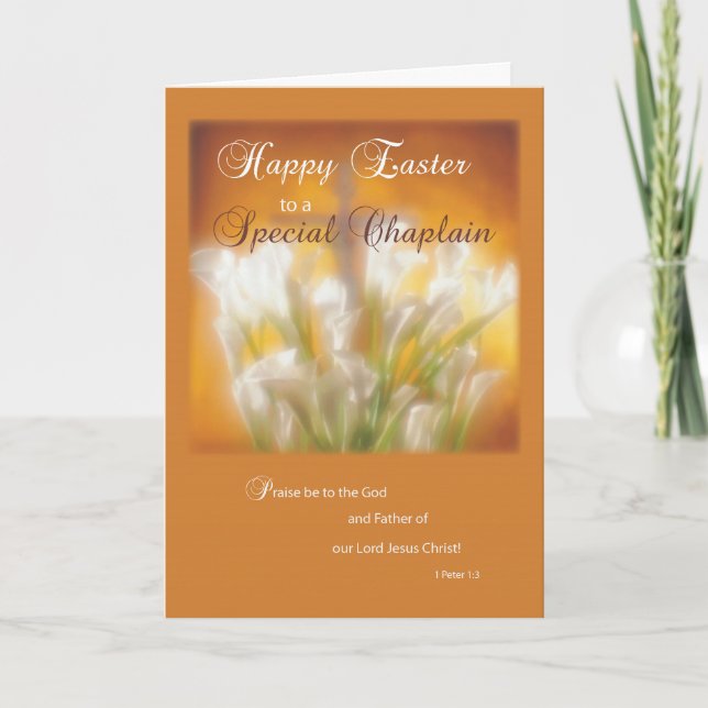 Chaplain Happy Easter Lilies with Cross Holiday Card (Front)