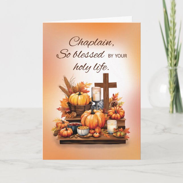 Chaplain Thanksgiving with Cross Pumpkins Candle Card (Front)
