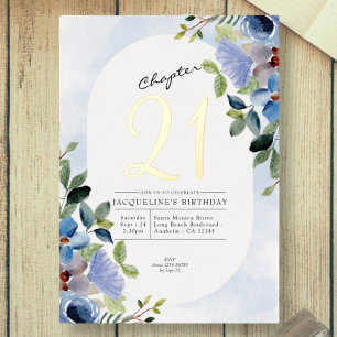 Chapter 21 Blue Floral 21st Birthday Gold