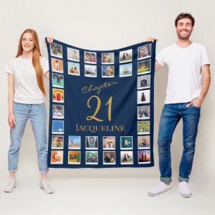 Chapter 21 Blue Gold 21st Birthday Photo Fleece Bl Blanket