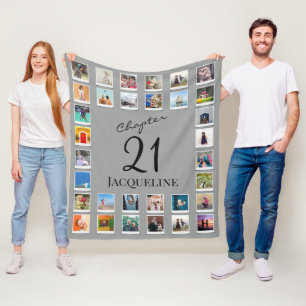 Chapter 21 Grey Black 21st Birthday Photo Fleece Blanket
