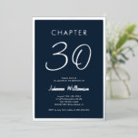 Chapter 30 Blue 30th Birthday Party Silver<br><div class="desc">Modern and minimal "chapter 30" silver foil invitation for a 30th birthday party. Personalise it with her name and the party details including the date,  RSVP information,  and any other info needed. Design with a navy blue background.</div>