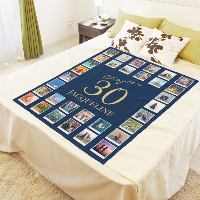 Chapter 30 Blue Gold 30th Birthday Photo Fleece Blanket (Creator Uploaded)