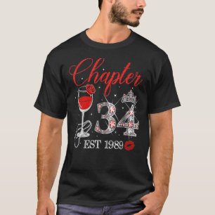 Chapter 34 Years EST 1989 34th Birthday Red Rose W T-Shirt