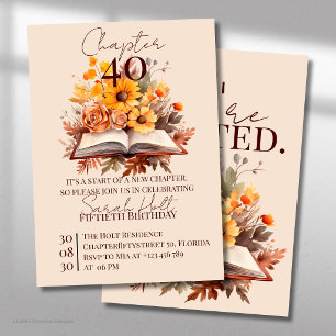 Chapter 40 Birthday – Open Book with Fall Flowers Invitation