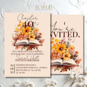 Chapter 40 Birthday – Open Book with Fall Flowers Invitation