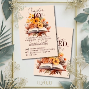 Chapter 40 Birthday – Open Book with Fall Flowers Invitation