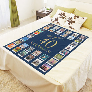 Chapter 40 Blue Gold 40th Birthday Photo Fleece Blanket