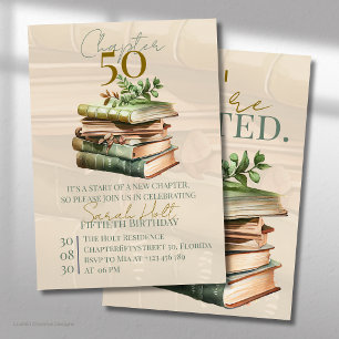 Chapter 50 Birthday Stacked Books & Leaves Invitation