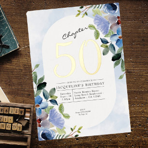 Chapter 50 Blue Floral 50th Birthday Gold