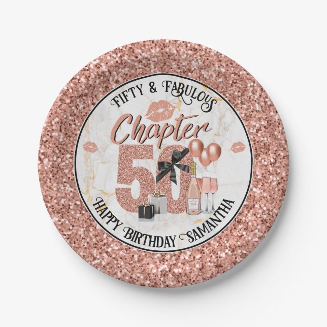 Chapter 50 Elegant Rose Gold 50th Birthday Paper Plate (Front)