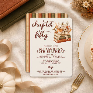 Chapter 50 Fall Pumpkin Bookish 50th Birthday Invitation