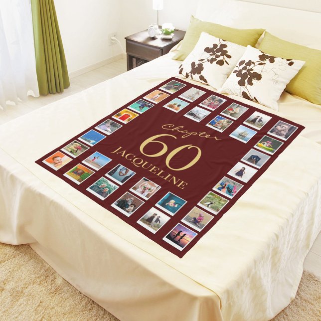 Chapter 60 Red Gold 60th Birthday Photo Fleece Blanket (Creator Uploaded)