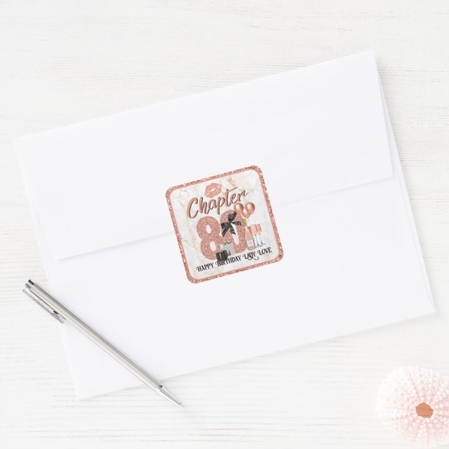 Chapter 80 Birthday Rose Gold Elegant Square Sticker (Envelope)