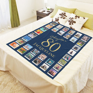 Chapter 80 Blue Gold 80th Birthday Photo Fleece Blanket