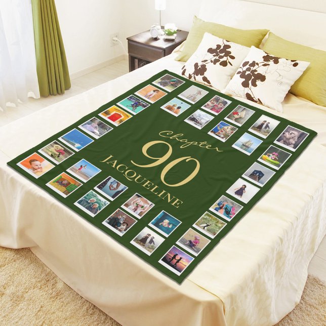 Chapter 90 Green Gold 90th Birthday Photo Fleece Blanket (Creator Uploaded)