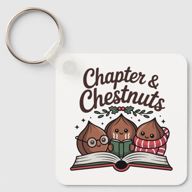Chapter & Chestnuts Book Lover Christmas Key Ring (Front)