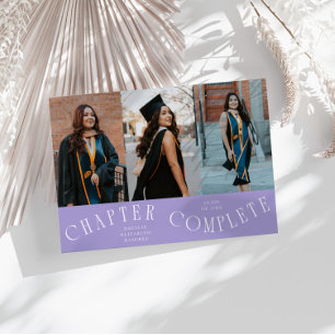 Chapter Complete Typography Lilac Grad Photo  Announcement