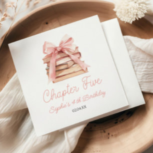 Chapter Five Pink Bow Books 5th Birthday Party Napkin