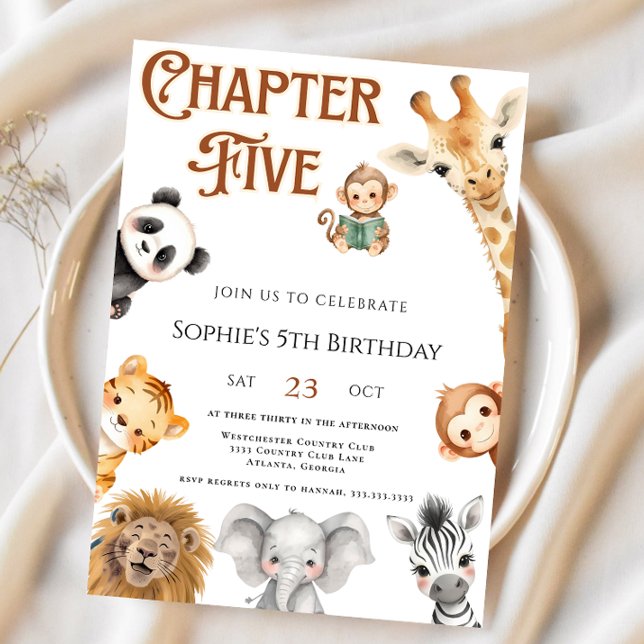 Chapter five Storybook Jungle Safari 5th Birthday  Invitation (Creator Uploaded)