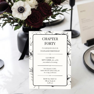 Chapter Forty Black and White 40th Birthday Invitation