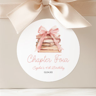 Chapter Four Pink Bow Books 4th Birthday Party Classic Round Sticker