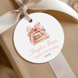 Chapter Four Pink Bow Books 4th Birthday Party Favour Tags