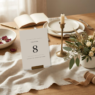 Chapter Heading Minimalist Book Theme Wedding Table Number