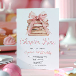 Chapter Nine Pink Bow Books 9th Birthday Party Invitation