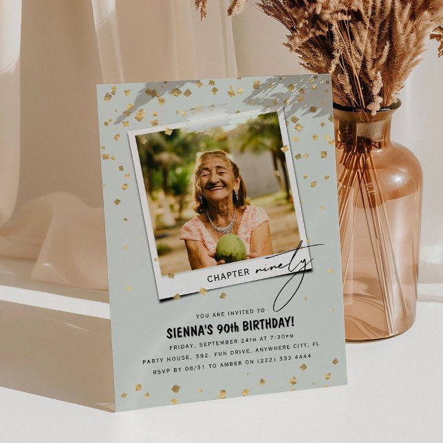 Chapter Ninety Fun Modern Photo 90th Birthday Invitation (Creator Uploaded)